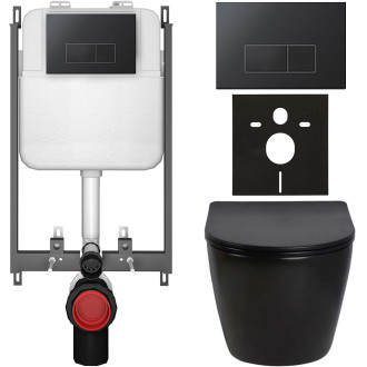 CERANO - Kompletní WC set Basic/Cesso - černá lesklá - WC tlačítko Modulo/Černá - pro zazdění - 49x36 cm