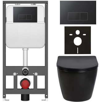 CERANO - Kompletní WC set Basic/Cesso - černá lesklá - WC tlačítko Modulo/Černá - závěsné - předstěnová instalace - 49x36 cm