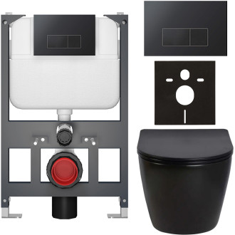 CERANO - Kompletní WC set Basic/Cesso - černá lesklá - WC tlačítko Modulo/Černá - závěsné - nízký modul - předstěnová instalace - 49x36 cm