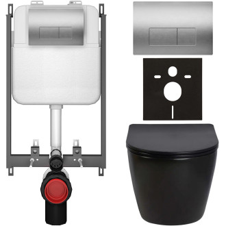 CERANO - Kompletní WC set Basic/Cesso - černá lesklá - WC tlačítko Modulo/Stříbrná - pro zazdění - 49x36 cm
