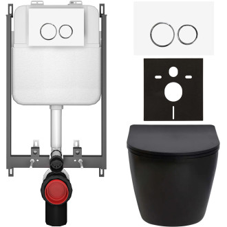 CERANO - Kompletní WC set Basic/Cesso - černá matná - WC tlačítko Dualo/Bílá - pro zazdění - 49x36 cm
