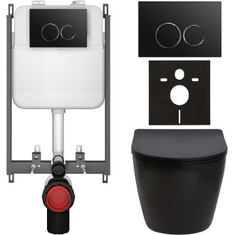 CERANO - Kompletní WC set Basic/Cesso - černá matná - WC tlačítko Dualo/Černá - pro zazdění - 49x36 cm