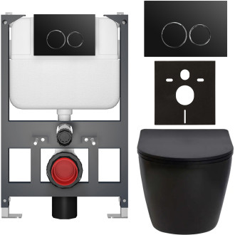 CERANO - Kompletní WC set Basic/Cesso - černá matná - WC tlačítko Dualo/Černá - závěsné - nízký modul - předstěnová instalace - 49x36 cm