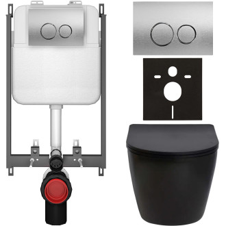 CERANO - Kompletní WC set Basic/Cesso - černá matná - WC tlačítko Dualo/Stříbrná - pro zazdění - 49x36 cm