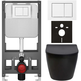 CERANO - Kompletní WC set Basic/Cesso - černá matná - WC tlačítko Maxio/Bílá - volně stojící - předstěnová instalace - 49x36 cm