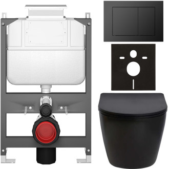 CERANO - Kompletní WC set Basic/Cesso - černá matná - WC tlačítko Maxio/Černá - ovládání shora - předstěnová instalace - 49x36 cm
