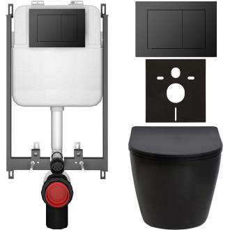 CERANO - Kompletní WC set Basic/Cesso - černá matná - WC tlačítko Maxio/Černá - pro zazdění - 49x36 cm
