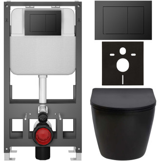 CERANO - Kompletní WC set Basic/Cesso - černá matná - WC tlačítko Maxio/Černá - volně stojící - předstěnová instalace - 49x36 cm