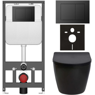 CERANO - Kompletní WC set Basic/Cesso - černá matná - WC tlačítko Maxio/Černá - závěsné - předstěnová instalace - 49x36 cm