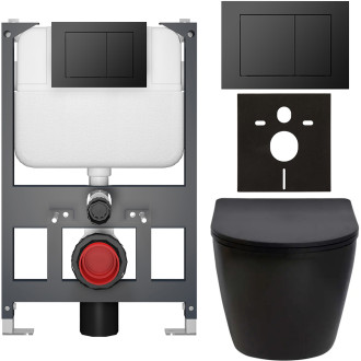 CERANO - Kompletní WC set Basic/Cesso - černá matná - WC tlačítko Maxio/Černá - závěsné - nízký modul - předstěnová instalace - 49x36 cm