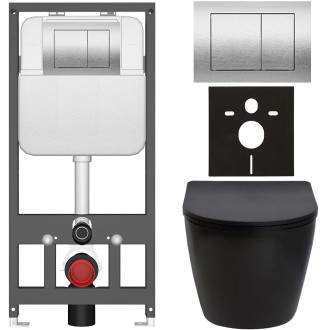 CERANO - Kompletní WC set Basic/Cesso - černá matná - WC tlačítko Maxio/Stříbrná - závěsné - předstěnová instalace - 49x36 cm
