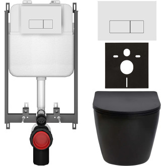 CERANO - Kompletní WC set Basic/Cesso - černá matná - WC tlačítko Modulo/Bílá - pro zazdění - 49x36 cm