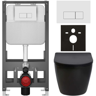 CERANO - Kompletní WC set Basic/Cesso - černá matná - WC tlačítko Modulo/Bílá - volně stojící - předstěnová instalace - 49x36 cm