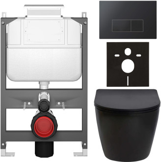 CERANO - Kompletní WC set Basic/Cesso - černá matná - WC tlačítko Modulo/Černá - ovládání shora - předstěnová instalace - 49x36 cm