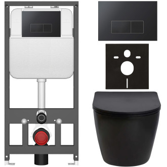 CERANO - Kompletní WC set Basic/Cesso - černá matná - WC tlačítko Modulo/Černá - závěsné - předstěnová instalace - 49x36 cm