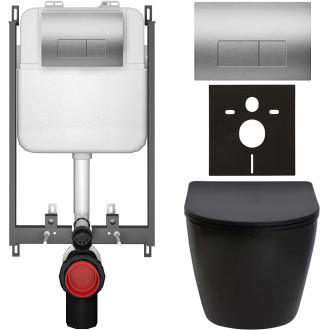 CERANO - Kompletní WC set Basic/Cesso - černá matná - WC tlačítko Modulo/Stříbrná - pro zazdění - 49x36 cm