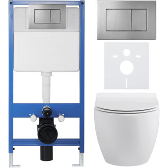 CERANO - Kompletní WC set Profi/Dure - bílá lesklá - WC tlačítko Classic/Tmavě šedá - předstěnová instalace - 51x35 cm