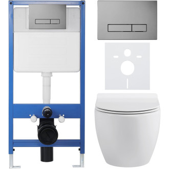 CERANO - Kompletní WC set Profi/Dure - bílá lesklá - WC tlačítko Slim/Tmavě šedá - předstěnová instalace - 51x35 cm