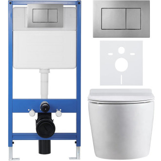 CERANO - Kompletní WC set Profi/Felci - bílá lesklá - WC tlačítko Classic/Tmavě šedá - předstěnová instalace - 52,5x36 cm