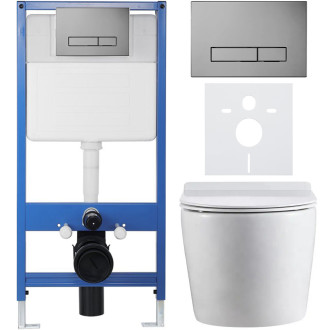 CERANO - Kompletní WC set Profi/Felci - bílá lesklá - WC tlačítko Slim/Tmavě šedá - předstěnová instalace - 52,5x36 cm