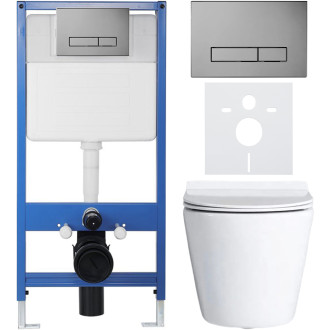 CERANO - Kompletní WC set Profi/Carlito - bílá lesklá - WC tlačítko Slim/Tmavě šedá - předstěnová instalace - 48,5x36,5 cm
