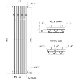 Mexen Flux grzejnik łazienkowy dekoracyjny 1500 x 340 mm, 630 W, czarny - W127-1500-340-00-70