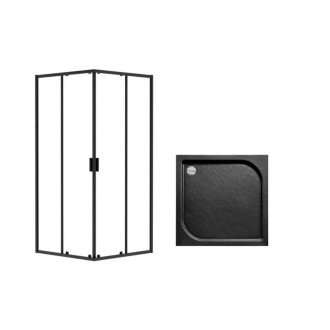 Set čtvercový kout ZARYA BLACK + vanička OSKAR STONE EFFECT