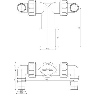 ALCA  P155Z Dvojité kolínko DN40/32 / 17–23 s klapkami