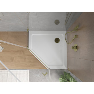 Mexen Flat brodzik pięciokątny slim 80 x 80 cm, biały, syfon złoty - 41P108080-G