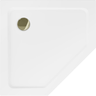 Mexen Flat brodzik pięciokątny slim 80 x 80 cm, biały, syfon złoty - 41P108080-G