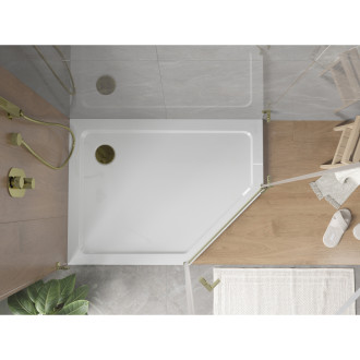 Mexen Flat brodzik pięciokątny slim lewy 90 x 80 cm, biały, syfon złoty - 41P108090L-G
