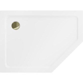 Mexen Flat brodzik pięciokątny slim lewy 90 x 80 cm, biały, syfon złoty - 41P108090L-G