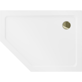 Mexen Flat brodzik pięciokątny slim prawy 90 x 80 cm, biały, syfon złoty - 41P108090R-G