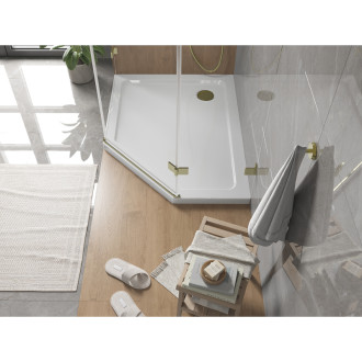 Mexen Flat brodzik pięciokątny slim lewy 100 x 80 cm, biały, syfon złoty - 41P108010L-G