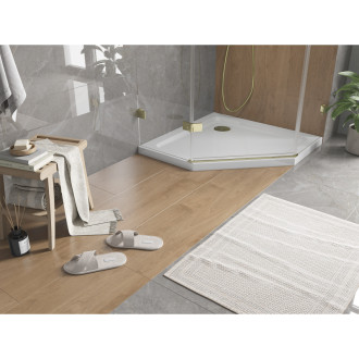 Mexen Flat brodzik pięciokątny slim 90 x 90 cm, biały, syfon złoty - 41P109090-G