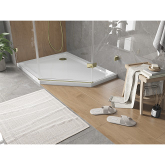 Mexen Flat brodzik pięciokątny slim lewy 100 x 90 cm, biały, syfon złoty - 41P109010L-G