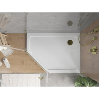 Mexen Flat brodzik pięciokątny slim prawy 100 x 90 cm, biały, syfon złoty - 41P109010R-G