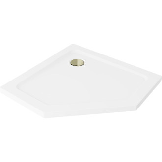 Mexen Flat slim pětiúhelníková sprchová vanička 100 x 100 cm, bílá, zlatý sifon - 41P101010-G