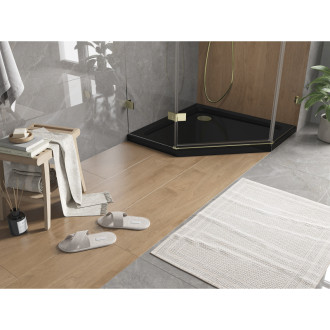 Mexen Flat brodzik pięciokątny slim 80 x 80 cm, czarny, syfon złoty - 41P708080-G