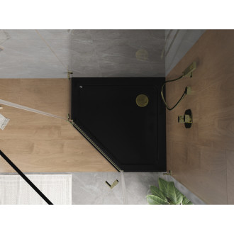 Mexen Flat brodzik pięciokątny slim 80 x 80 cm, czarny, syfon złoty - 41P708080-G