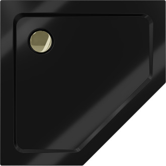 Mexen Flat brodzik pięciokątny slim 80 x 80 cm, czarny, syfon złoty - 41P708080-G