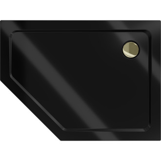 Mexen Flat brodzik pięciokątny slim prawy 90 x 80 cm, czarny, syfon złoty - 41P708090R-G
