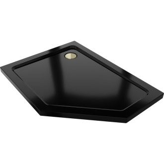 Mexen Flat slim levá pětiúhelníková sprchová vanička 100 x 80 cm, černá, zlatý sifon - 41P708010L-G