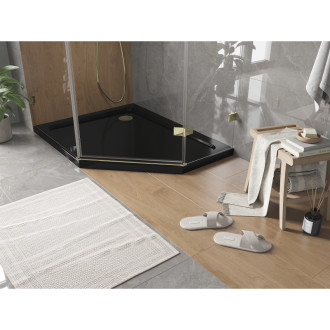 Mexen Flat brodzik pięciokątny slim lewy 100 x 80 cm, czarny, syfon złoty - 41P708010L-G