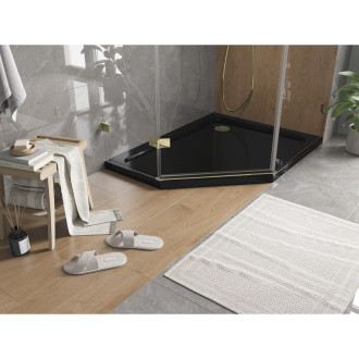 Mexen Flat brodzik pięciokątny slim prawy 100 x 80 cm, czarny, syfon złoty - 41P708010R-G