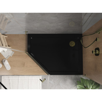 Mexen Flat brodzik pięciokątny slim prawy 100 x 80 cm, czarny, syfon złoty - 41P708010R-G