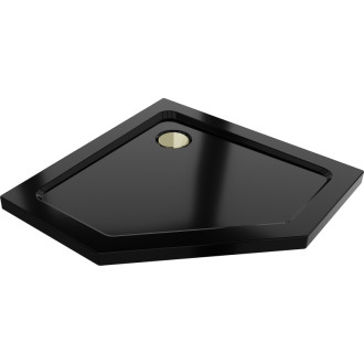 Mexen Flat slim pětiúhelníková sprchová vanička 90 x 90 cm, černá, zlatý sifon - 41P709090-G