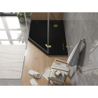 Mexen Flat brodzik pięciokątny slim lewy 100 x 90 cm, czarny, syfon złoty - 41P709010L-G