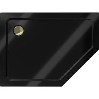 Mexen Flat brodzik pięciokątny slim lewy 100 x 90 cm, czarny, syfon złoty - 41P709010L-G