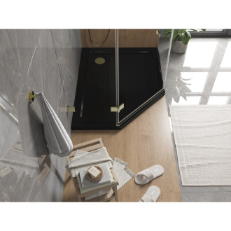 Mexen Flat brodzik pięciokątny slim prawy 100 x 90 cm, czarny, syfon złoty - 41P709010R-G